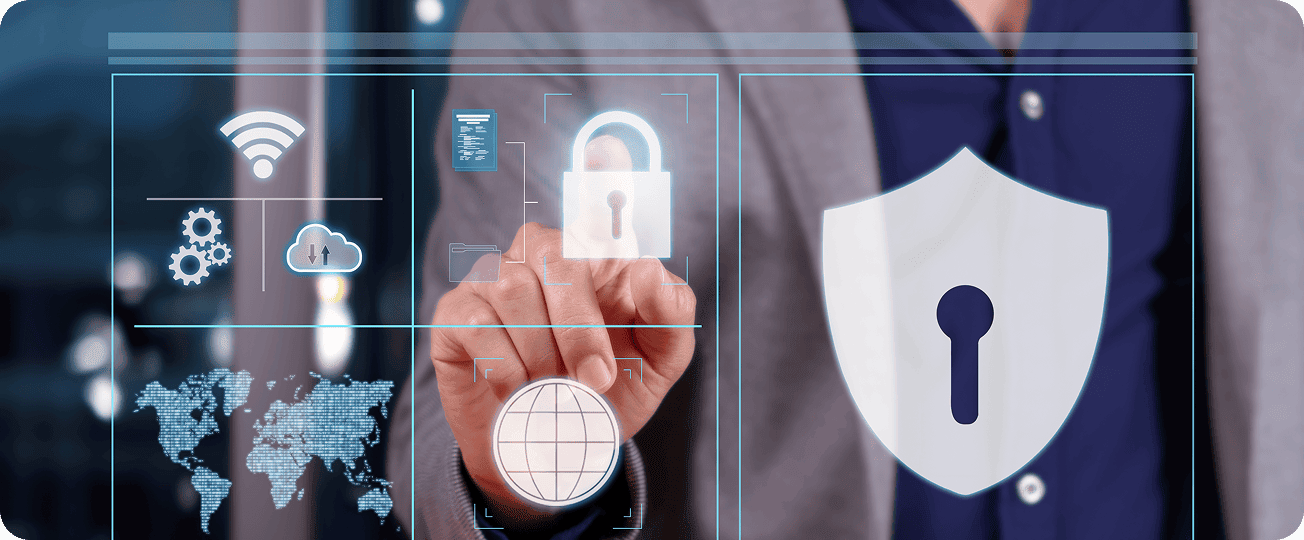 Cybersecurity interface with digital security icons